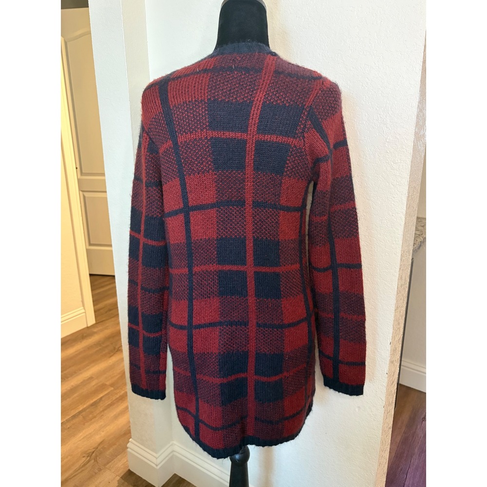Abercrombie & Fitch Plaid Cardigan Sweater Navy Burgundy Longline Small NWT - Picture 4 of 5